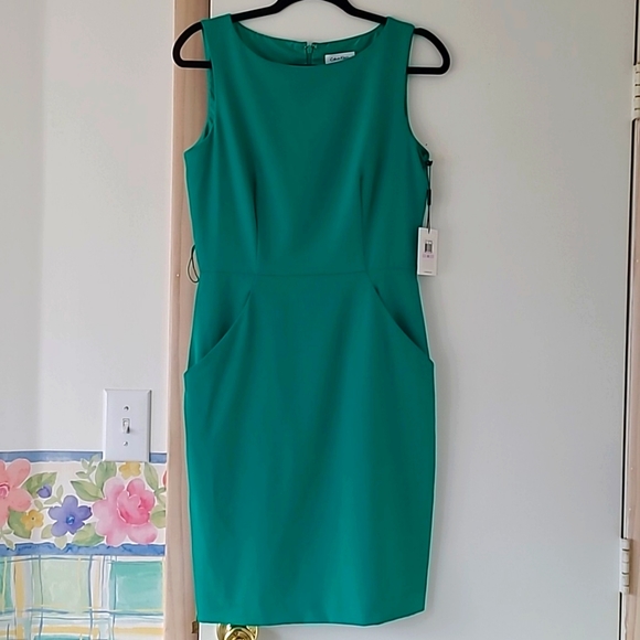Calvin Klein sheath dress w/belt, NWT, Size 6, Kelly Green - Picture 1 of 8